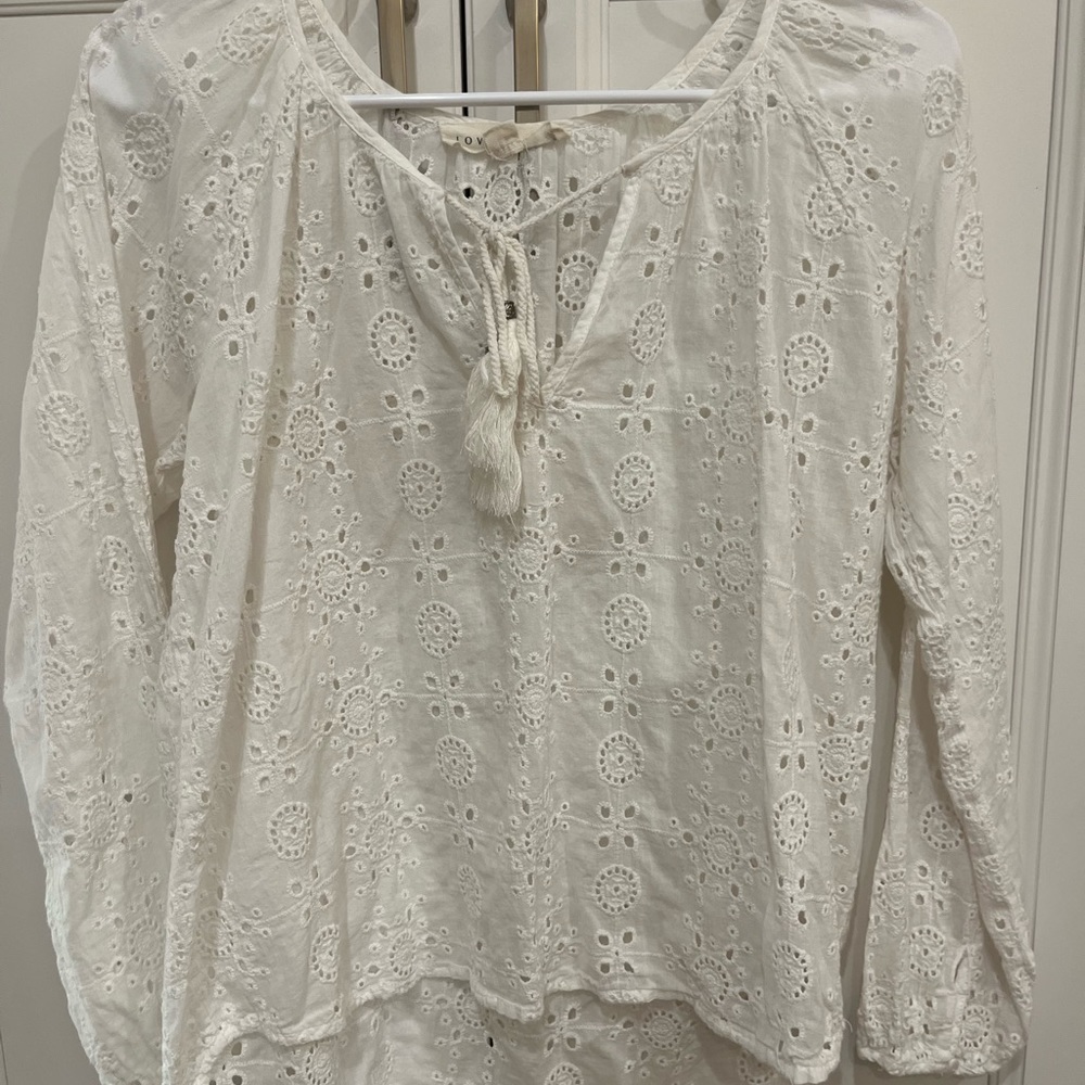 Love stitch white cotton eyelet peasant blouse